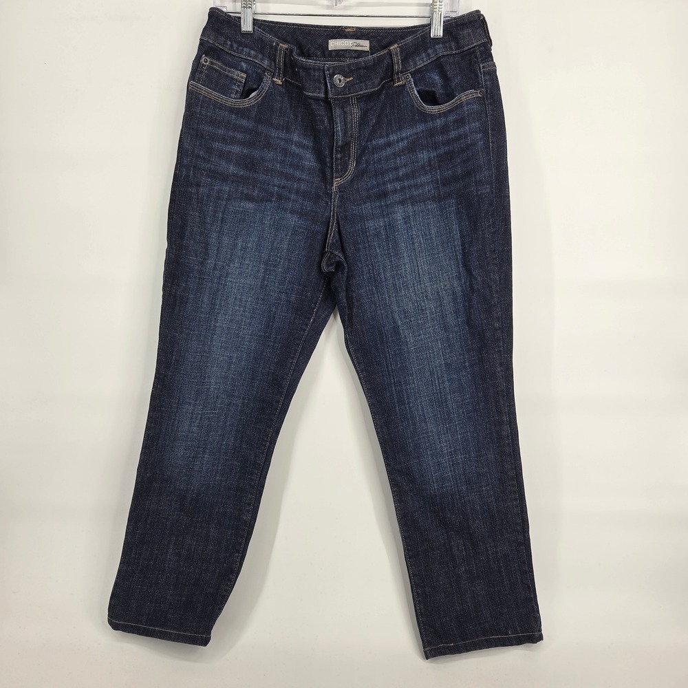 Chicos Platinum Jeans Size 2 / 12 Short Dark Wash Straight Leg Denim
